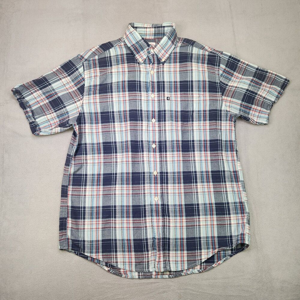Brooks Brothers 346 Button Down Shirt‎ Men's L Blue Plaid Short Sleeve Cotton